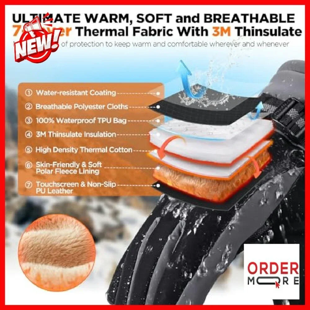 3M Thinsulate Thermal Ski Gloves Waterproof Touchscreen Unisex Cold Weather